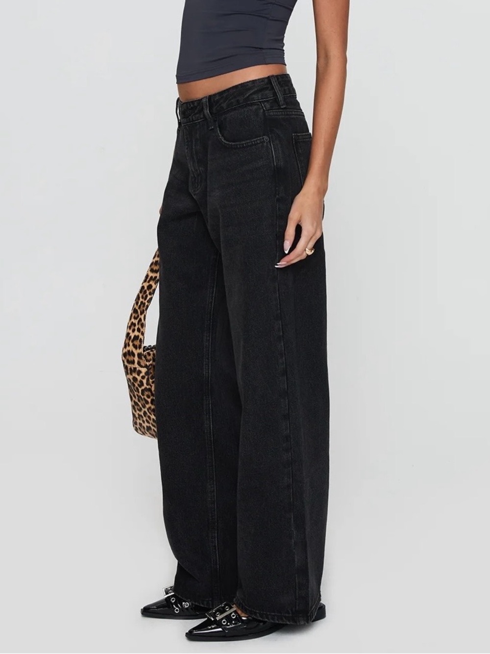 High-Rise Wide Leg Jeans in Washed Black - Picture 2 of 4